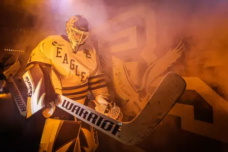 Mitch Benson enters the ice against Quinnipiac