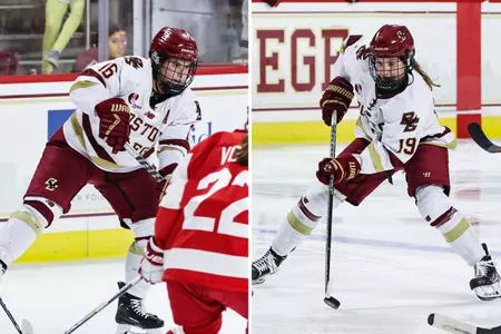 Alexie Guy (left) and Hannah Bilka (Right) in action against Boston University.