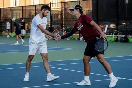 Max Motlagh and JJ Bianchi at tennis practice