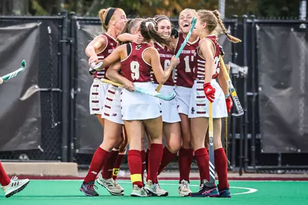 BC Field hockey celebrates after a goal
