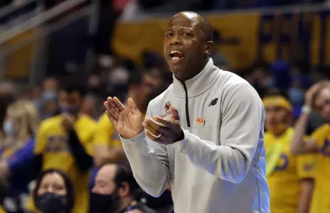 Jan 8, 2022; Pittsburgh, Pennsylvania, USA; Boston College Eagles head coach Earl Grant reacts on the sidelines against the Pittsburgh Panthers during the second half at the Petersen Events Center. The Panthers won 69-67. Mandatory Credit: Charles LeClaire-USA TODAY Sports