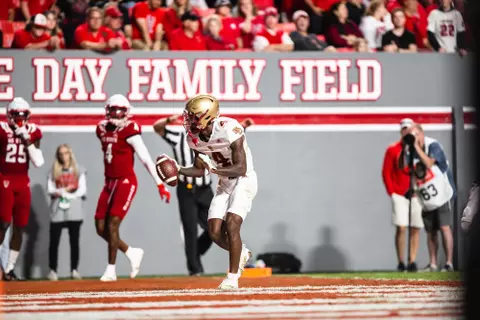 Zay Flowers dances in the end zone at NC State.