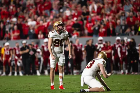 Connor Lytton gets set to kick the game-winning PAT at NC State.