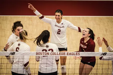 BC celebrates after point during match against Virginia
