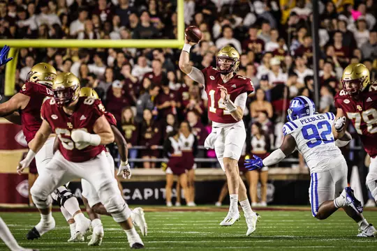 Emmett Morehead throws over the middle vs. Duke.