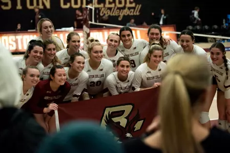 BC Volleyball celebrates after NIVC Semifinal win over Southern Miss