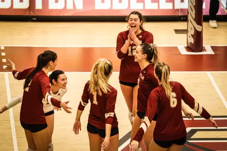 BC Volleyball celebrates after point against Syracuse