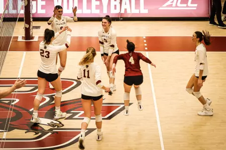 BC Volleyball Celebrates after win vs St. John's