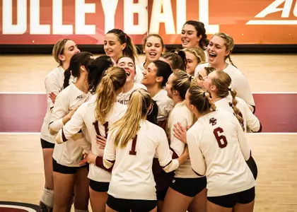 BC Volleyball celebrates after wins vs St. John's