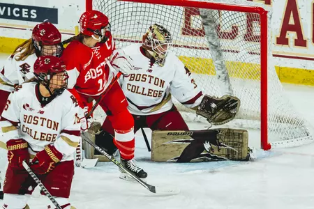 Abbey Levy makes a save against BU.
