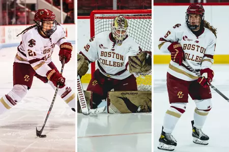 Abby Newhook (left), Abbey Levy (middle) and Alexie Guay (right) in action.
