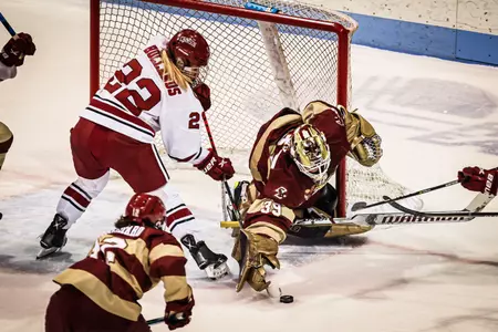 Abigail Levy dives to make a save in the Beanpot Championship game against Harvard.