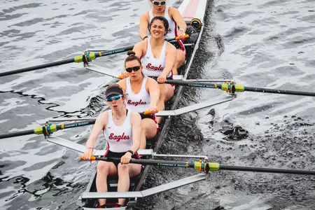 The Eagles in an eight-person boat racing on the Charles River.