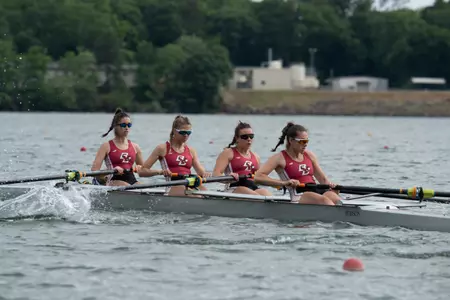 An Eagles four-person boat in action on Lake Hartwell for the ACC Championship.
