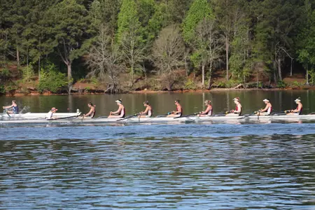 An Eagles eight-boat competes on Lake Hartwell in the ACC Championship.