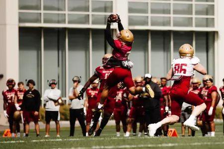Jaiden Woodbey interception during preseason practice No. 12.