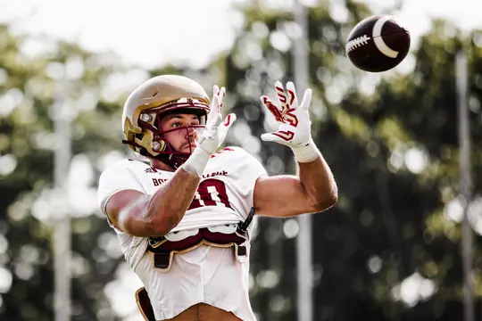George Takacs catches a pass during the final preseason practice.