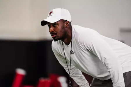 Running back coach Savon Huggins at 2022 preseason camp day three.