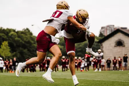 Jaiden Woodbey with an interception during preseason practice No. 5.