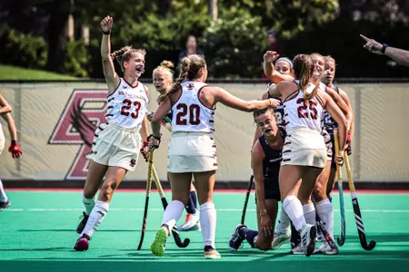 Boston College Field Hockey celebrating a goal by Victoria Arra