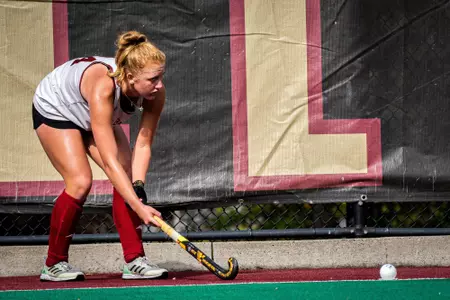 Margo Carlin prepares a corner insert at field hockey practice