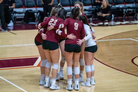 BC huddles between points against Virginia Tech