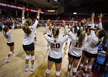 BC/Hartford game photo of BC team celebrating after win