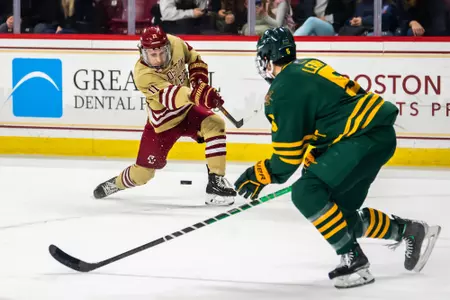 Colby Ambrosio takes a shot against UVM