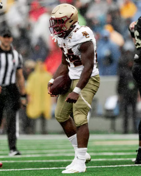 Pat Garwo celebrates a first-down run at Army.