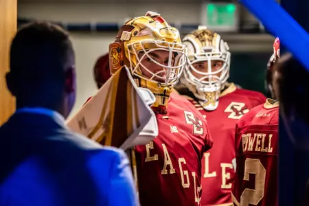 Jacob Fowler before taking the ice for warmups