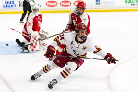 Gabe Perreault celebrates his first career goal
