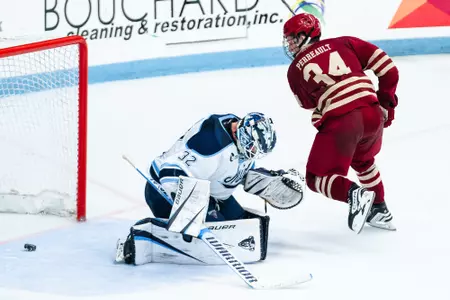 Gabe Perreault scores in a shootout at Maine