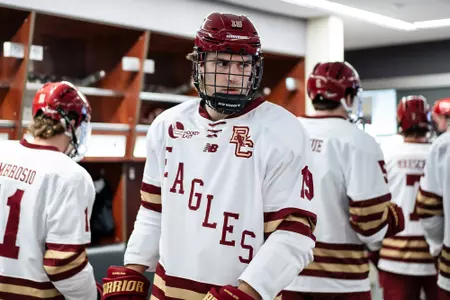 Cutter Gauthier gets ready before warmups