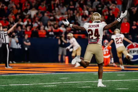 Amari Jackson celebrates an Elijah Jones interception
