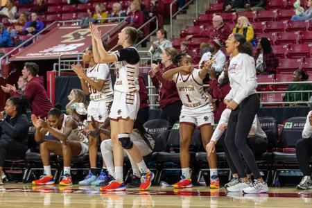 Team celebrating on the bench