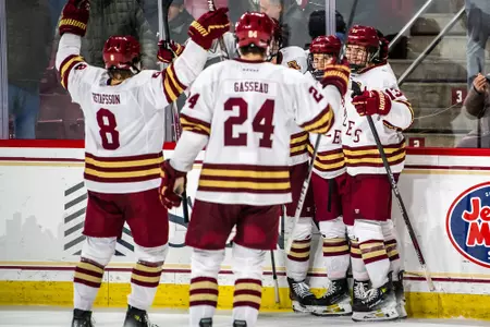 Oskar Jellvik celebrates his game-winner vs. Providence