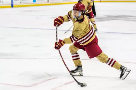Nikita Nesterenko takes a shot against UMass