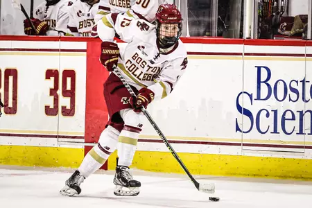Hannah Bilka carries the puck through the neutral zone.