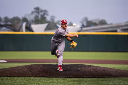 Eric Schroeder pitches against Rutgers