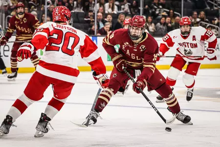 Cutter Gauthier skates against BU