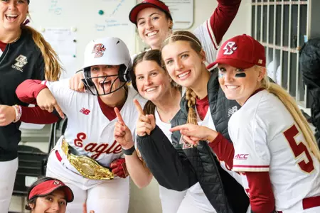 BC softball during scrimmage against holy cross