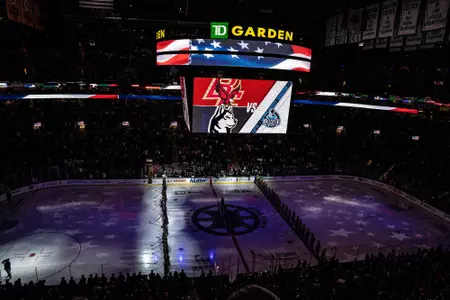 TD Garden dark, during the national anthem.