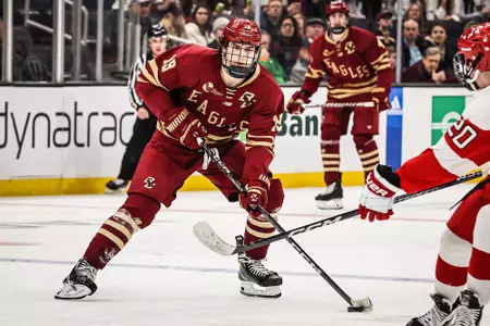 Cutter Gauthier skates against BU