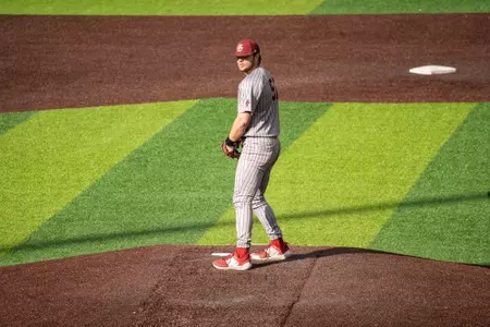 Ian Murphy pitches against UConn.