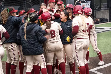 BC Softball celebrates after home run from Gianna Sarlo
