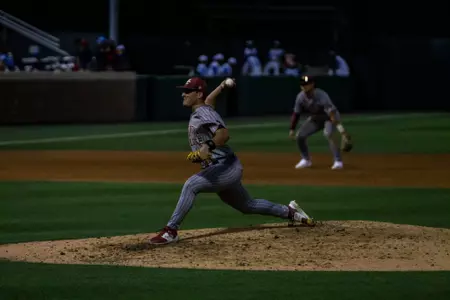 Eric Schroeder pitches at UNC.