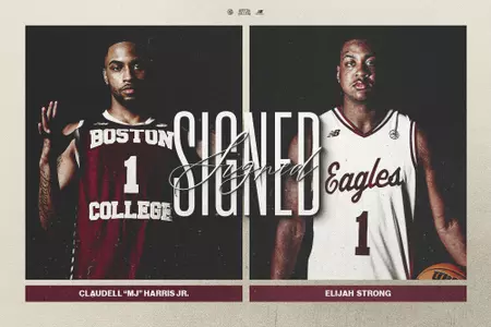 Boston College announced Claudell Harris Jr. and Elijah Strong will join the men's basketball program