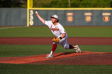 Henry Leake pitches against Notre Dame.