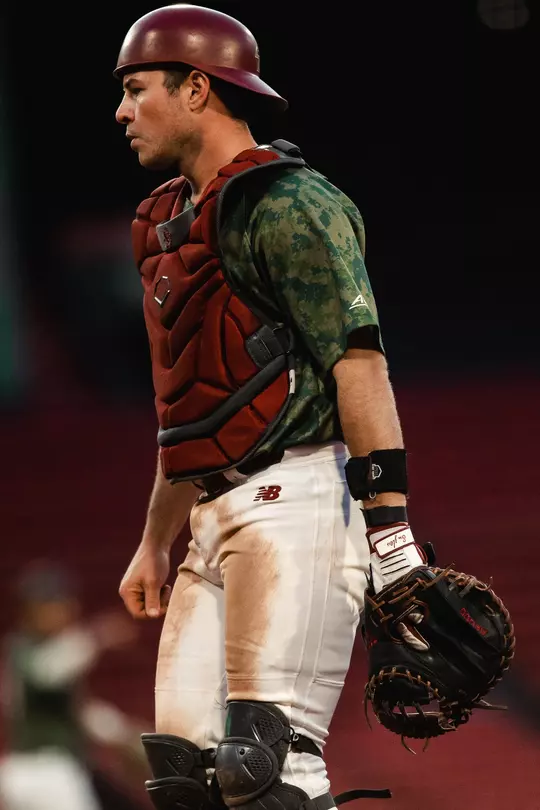 Peter Burns behind the plate at Fenway Park.
