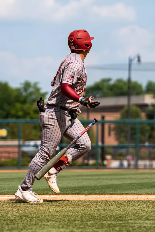 Nick Wang drops his bat after a home run vs. Nicholls.